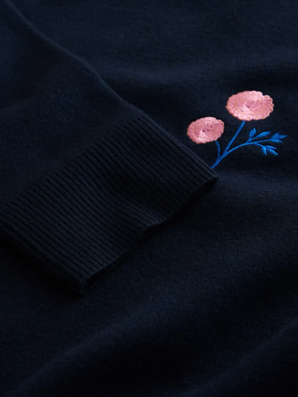 Navy Blue Relaxed Fit Floral Graphic Print Crew Neck Jumper