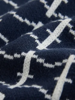 Navy Blue Relaxed Fit Geo Pattern Short Sleeve Knitted Polo Shirt
