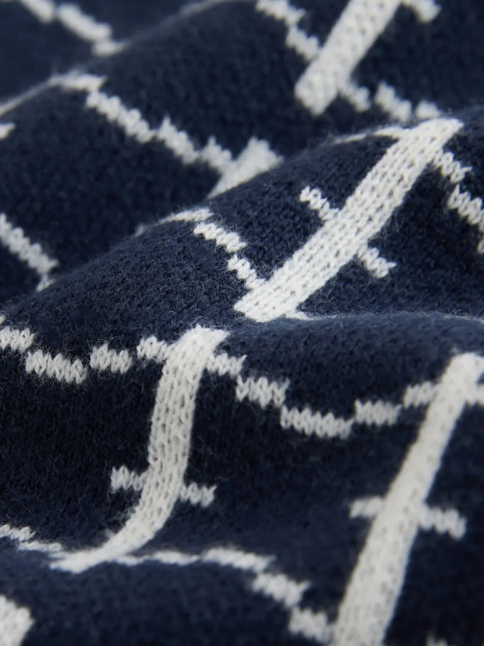 Navy Blue Relaxed Fit Geo Pattern Short Sleeve Knitted Polo Shirt