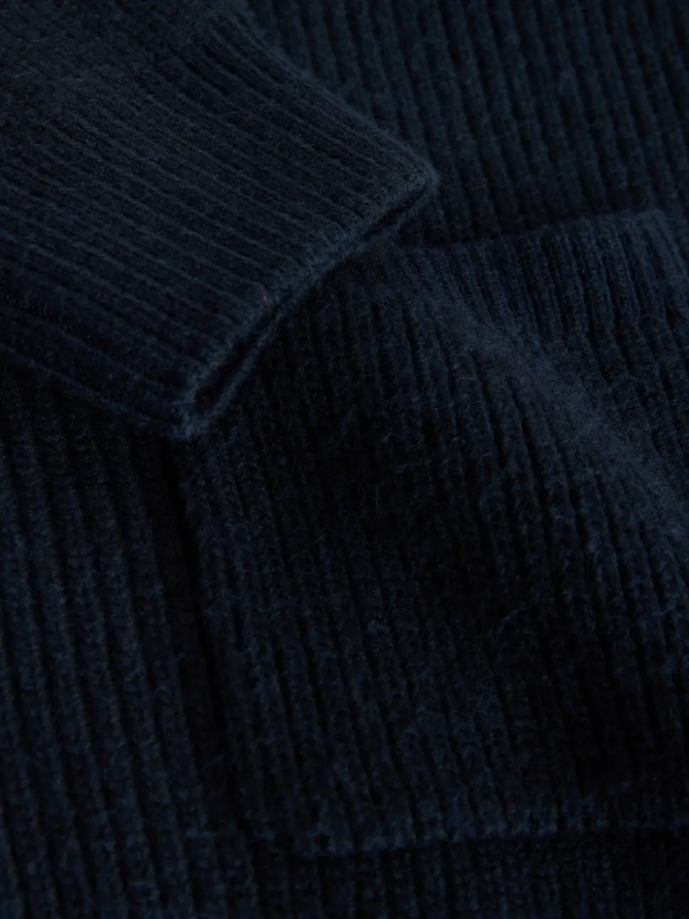 Navy Blue Rib Texture Zip Through Cardigan with Wool
