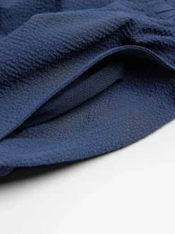 Navy Blue Seersucker Swim Shorts