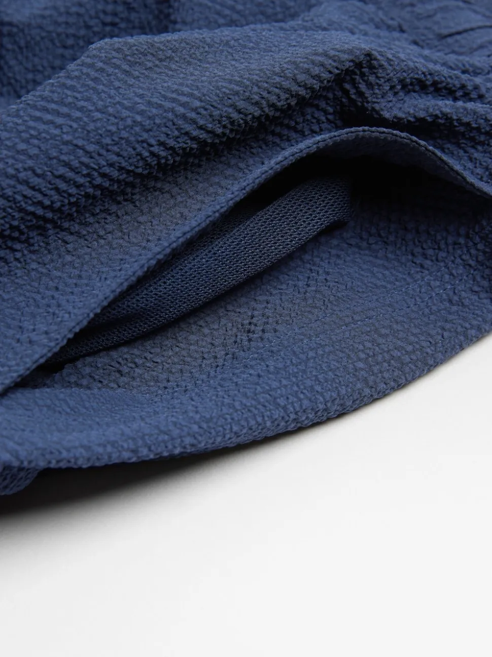 Navy Blue Seersucker Swim Shorts