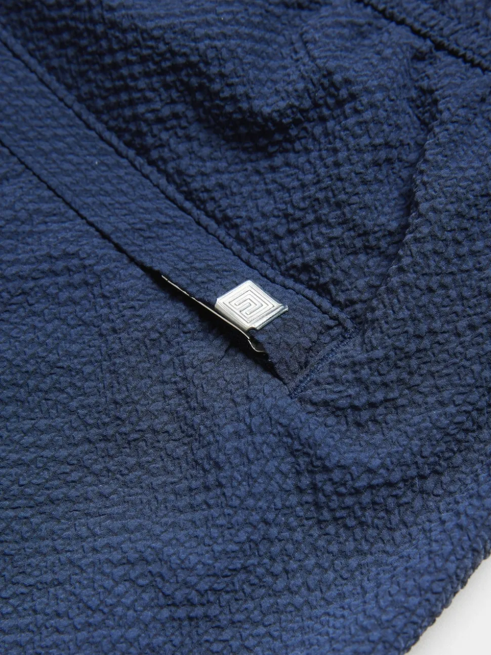 Navy Blue Seersucker Swim Shorts