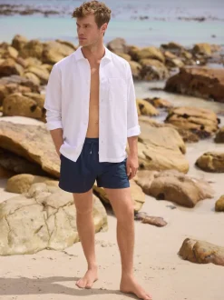 Navy Blue Seersucker Swim Shorts