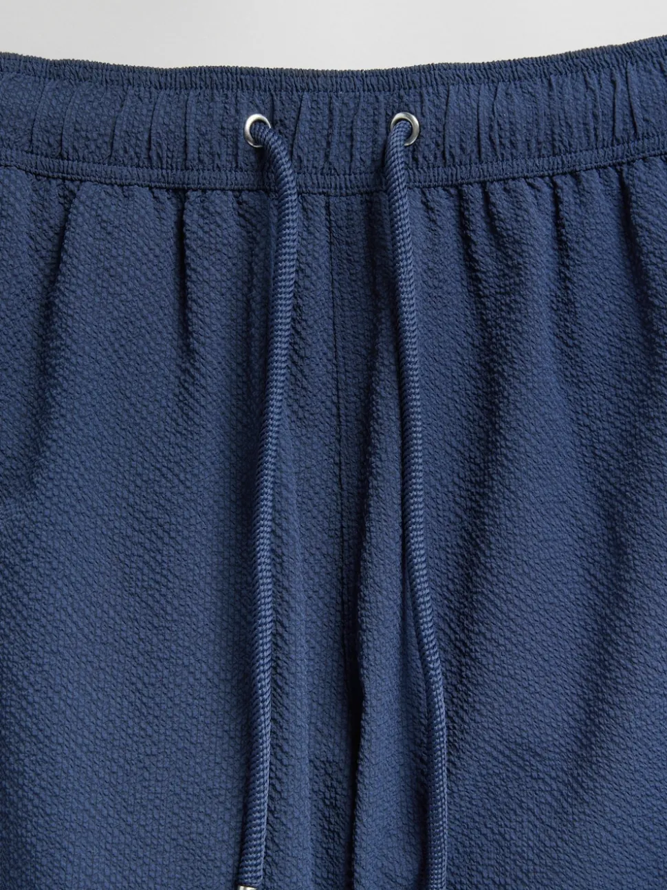 Navy Blue Seersucker Swim Shorts