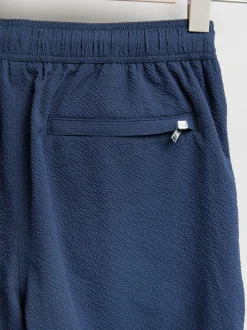 Navy Blue Seersucker Swim Shorts