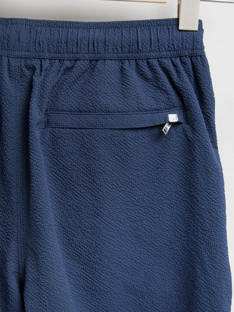Navy Blue Seersucker Swim Shorts