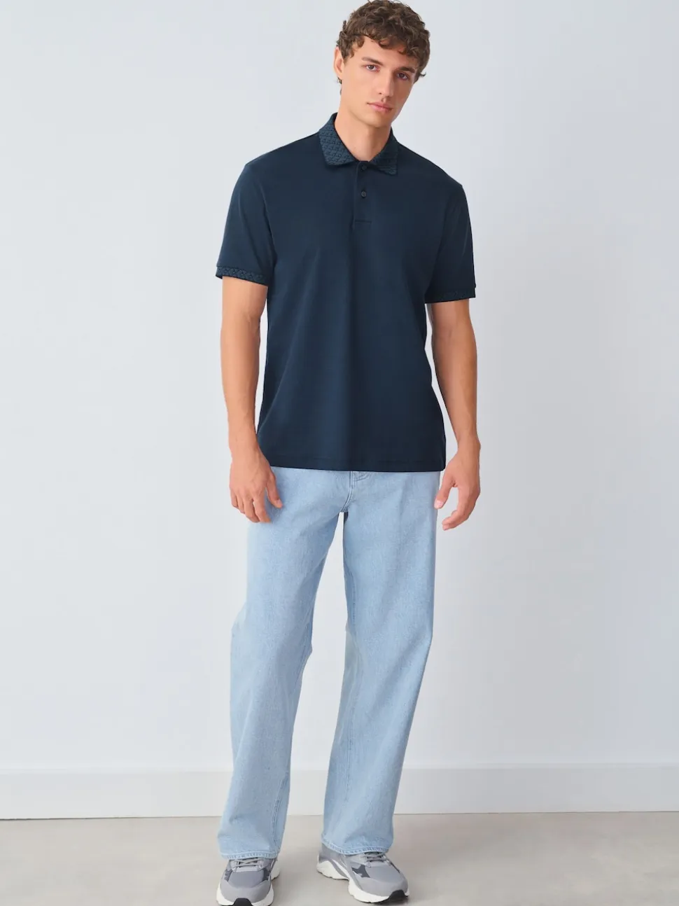 Navy Blue Short Sleeve Smart Collar Polo Shirt
