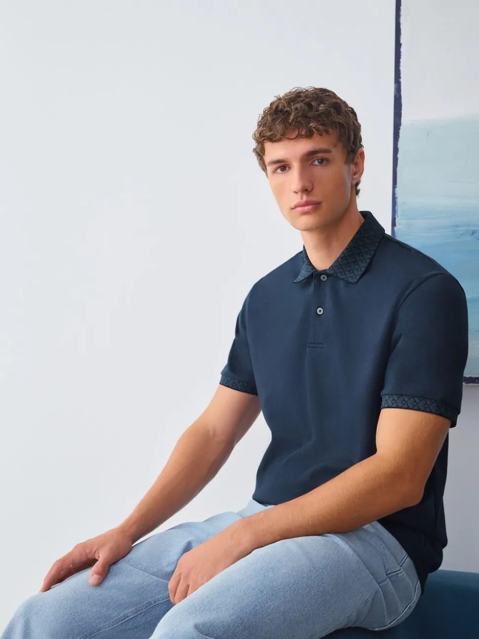 Navy Blue Short Sleeve Smart Collar Polo Shirt