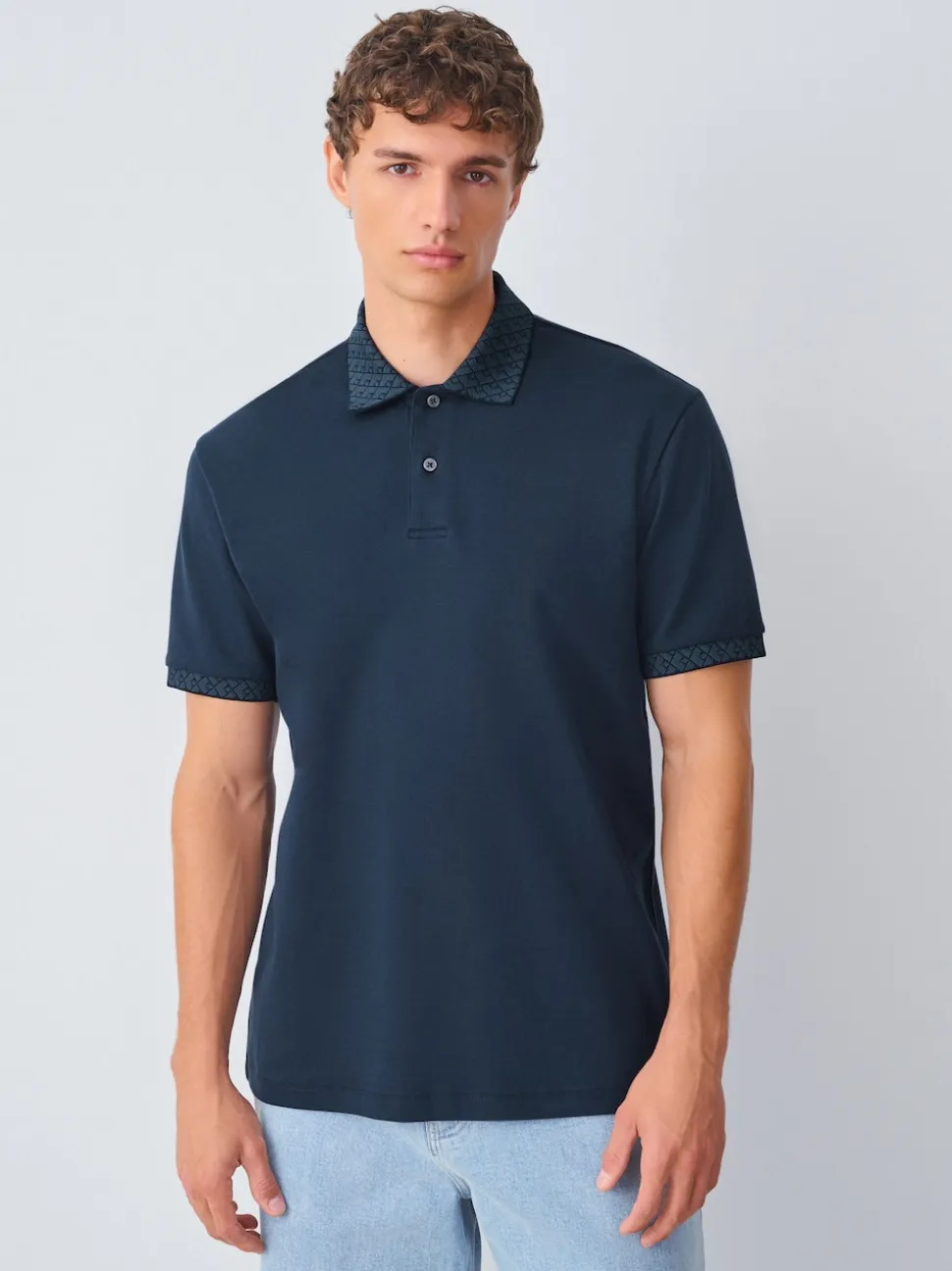 Navy Blue Short Sleeve Smart Collar Polo Shirt