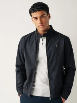 Navy Blue Shower Resistant Check Lining Harrington Jacket