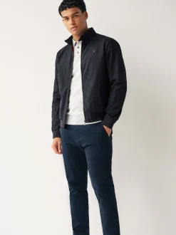 Navy Blue Shower Resistant Check Lining Harrington Jacket