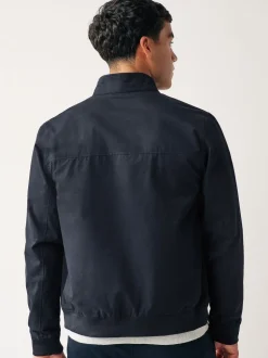 Navy Blue Shower Resistant Check Lining Harrington Jacket