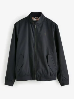 Navy Blue Shower Resistant Check Lining Harrington Jacket