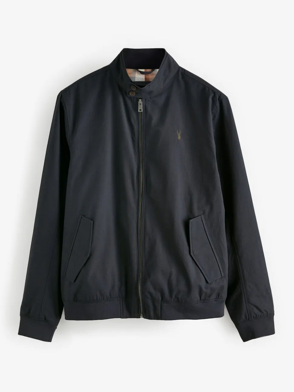 Navy Blue Shower Resistant Check Lining Harrington Jacket