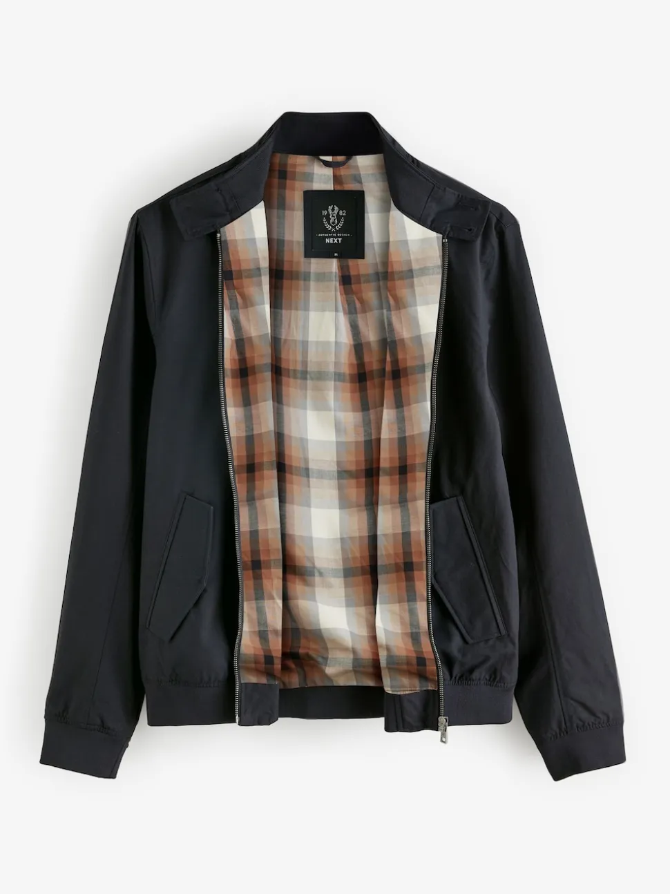 Navy Blue Shower Resistant Check Lining Harrington Jacket