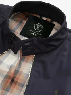 Navy Blue Shower Resistant Check Lining Harrington Jacket