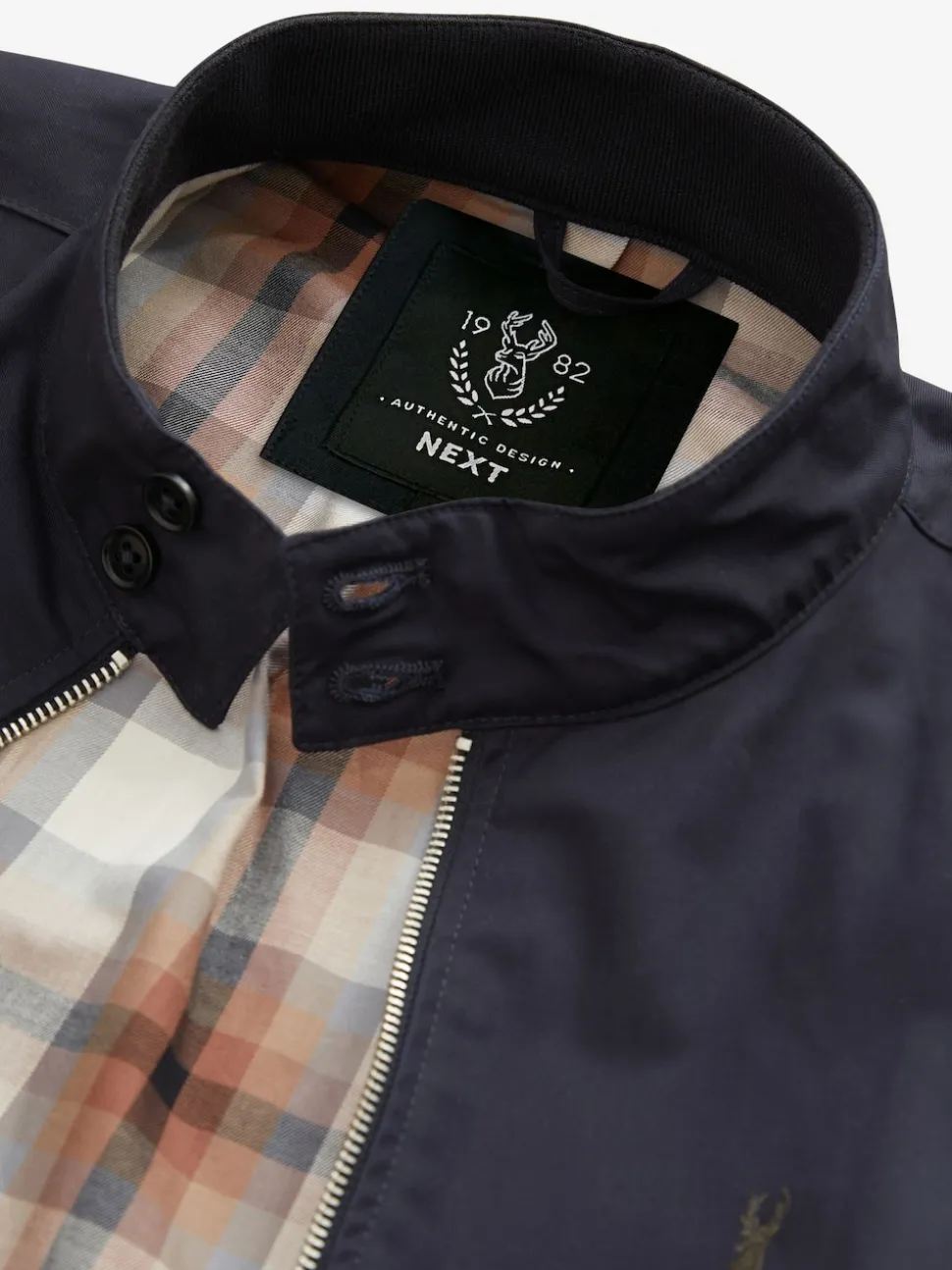 Navy Blue Shower Resistant Check Lining Harrington Jacket
