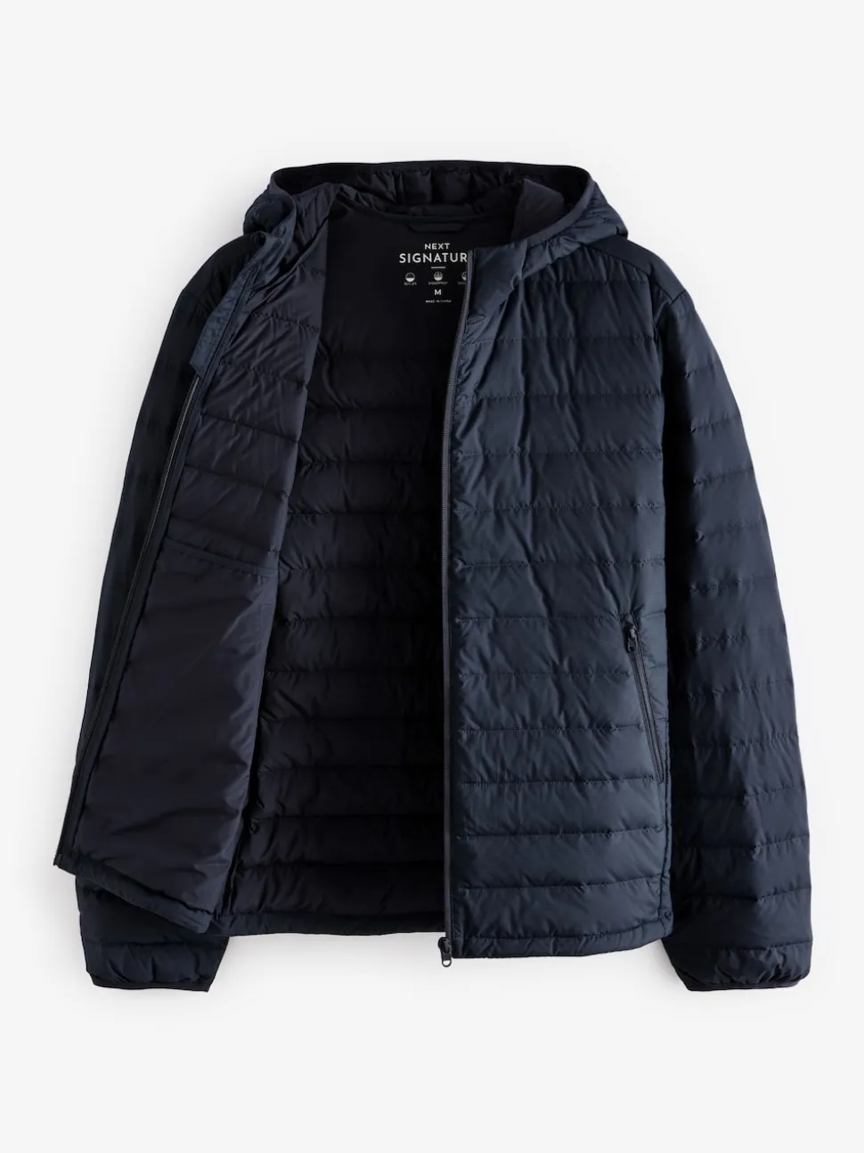 Navy Blue Shower Resistant Lightweight Hooded Puffer Coat Jacket