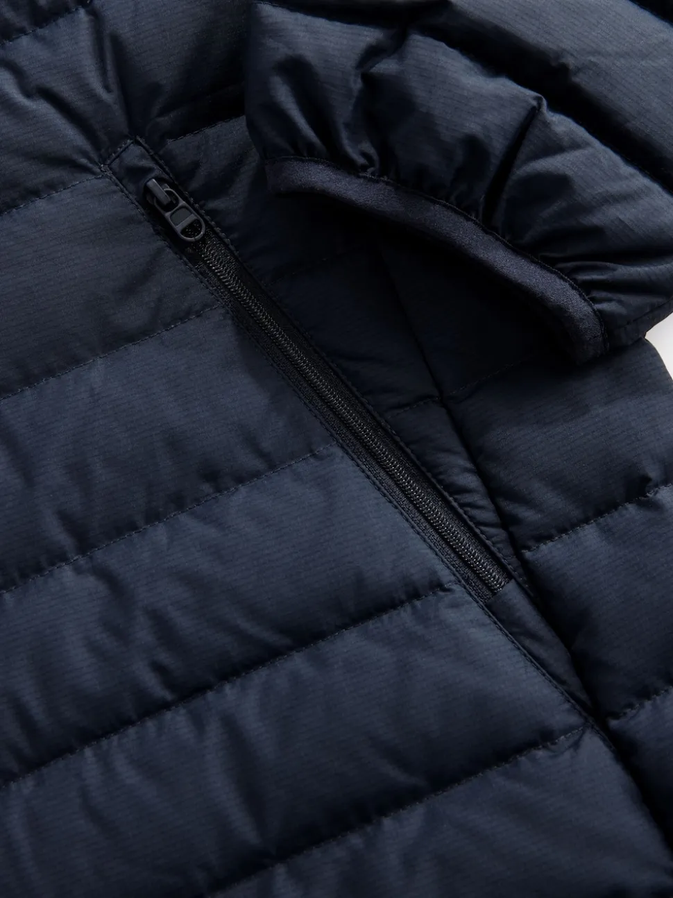 Navy Blue Shower Resistant Lightweight Hooded Puffer Coat Jacket