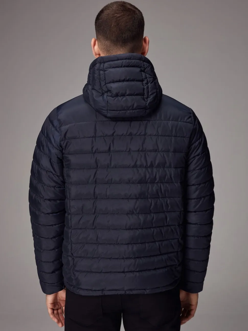 Navy Blue Shower Resistant Lightweight Hooded Puffer Coat Jacket