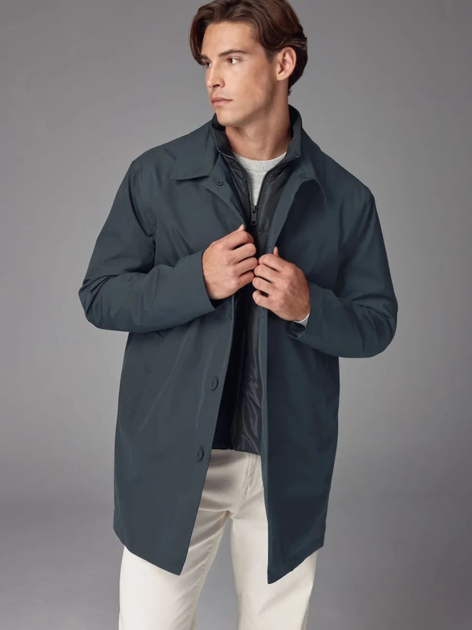 Navy Blue Shower Resistant Padded Funnel Neck Coat