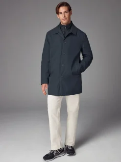 Navy Blue Shower Resistant Padded Funnel Neck Coat