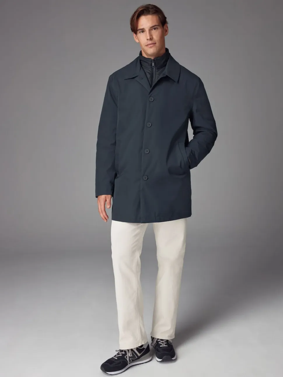 Navy Blue Shower Resistant Padded Funnel Neck Coat