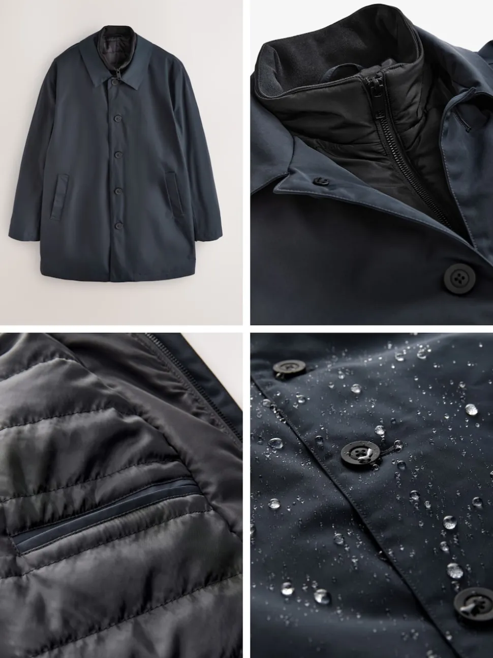 Navy Blue Shower Resistant Padded Funnel Neck Coat
