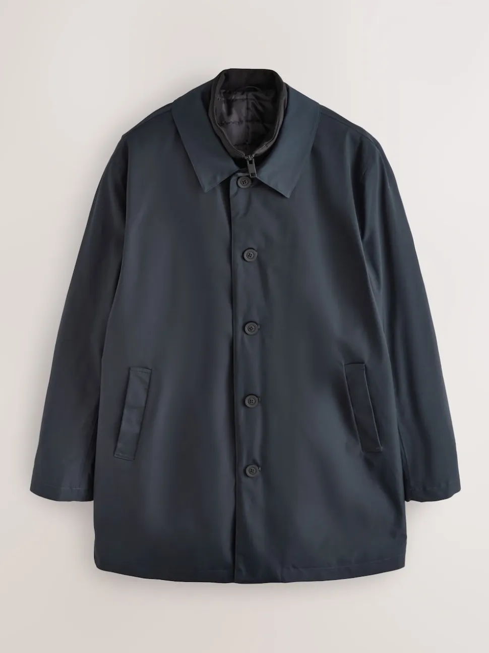 Navy Blue Shower Resistant Padded Funnel Neck Coat