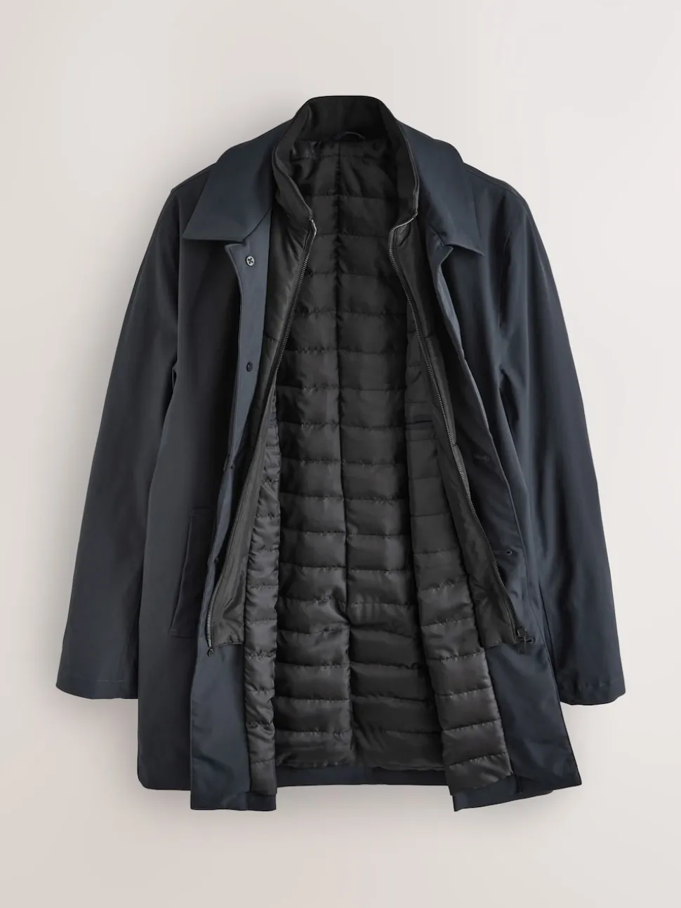 Navy Blue Shower Resistant Padded Funnel Neck Coat