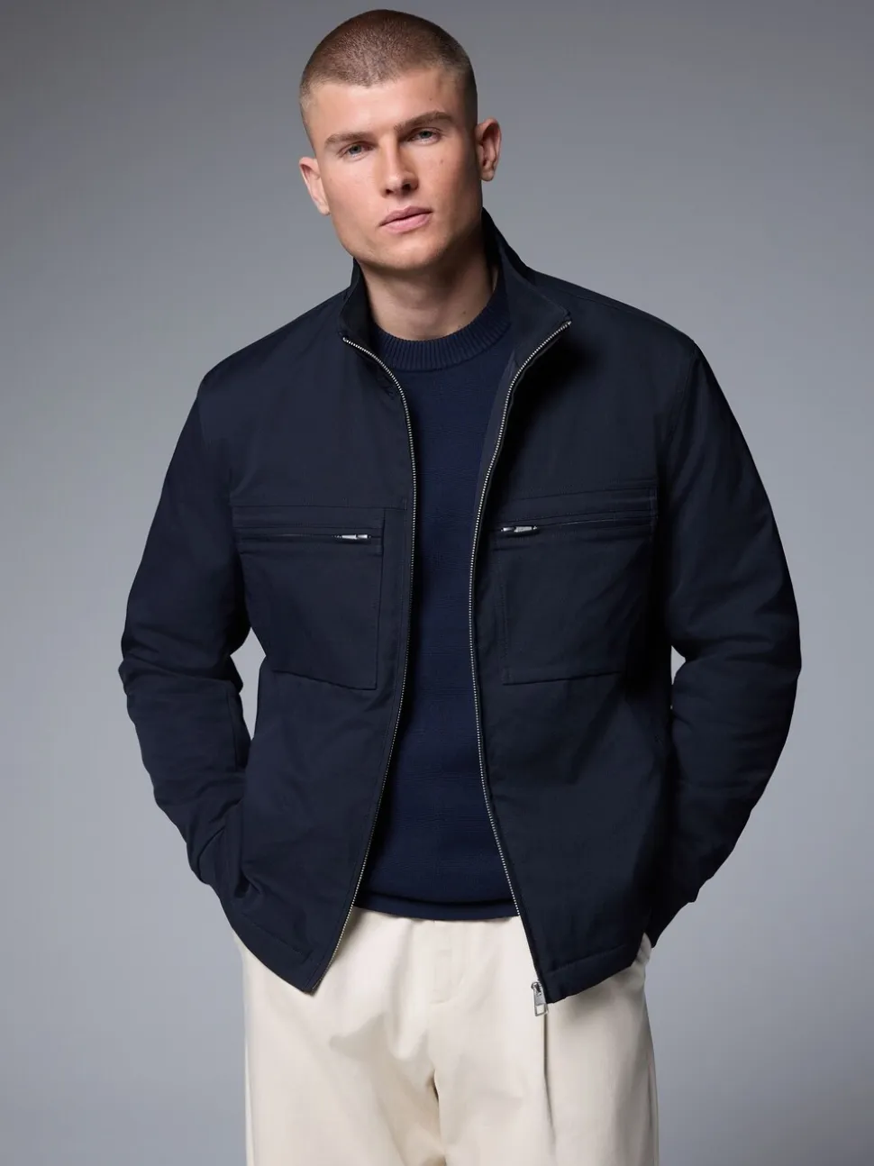 Navy Blue Shower Resistant Padded Twill Utility Jacket