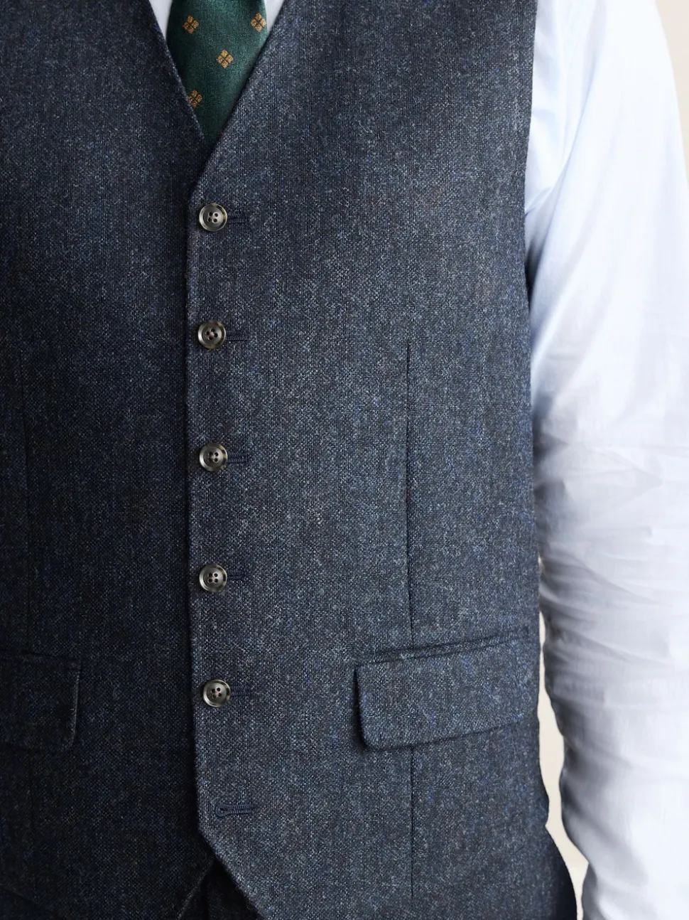 Navy Blue Signature Abraham Moon 100% British Wool Donegal Suit Waistcoat