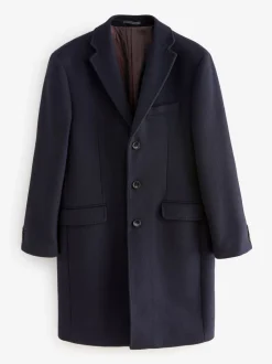 Navy Blue Signature Soft Touch Wool Rich Italian Fabric Epsom Overcoat With Cashmere
