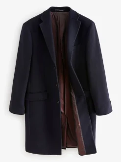 Navy Blue Signature Soft Touch Wool Rich Italian Fabric Epsom Overcoat With Cashmere