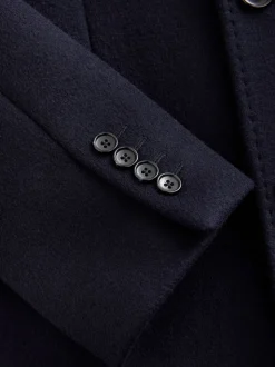 Navy Blue Signature Soft Touch Wool Rich Italian Fabric Epsom Overcoat With Cashmere