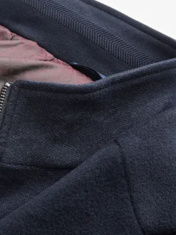Navy Blue Signature Soft Touch Wool Rich Padded Italian Fabric Funnel Neck Coat