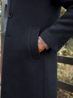 Navy Blue Signature Soft Touch Wool Rich Padded Italian Fabric Funnel Neck Coat