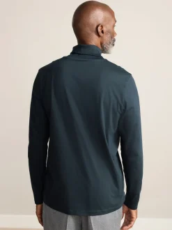 Navy Blue Signature SUPIMA® Cotton Long Sleeve Roll Neck T-Shirt