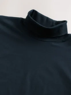 Navy Blue Signature SUPIMA® Cotton Long Sleeve Roll Neck T-Shirt