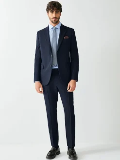 Navy Blue Skinny Fit Textured Suit Jacket