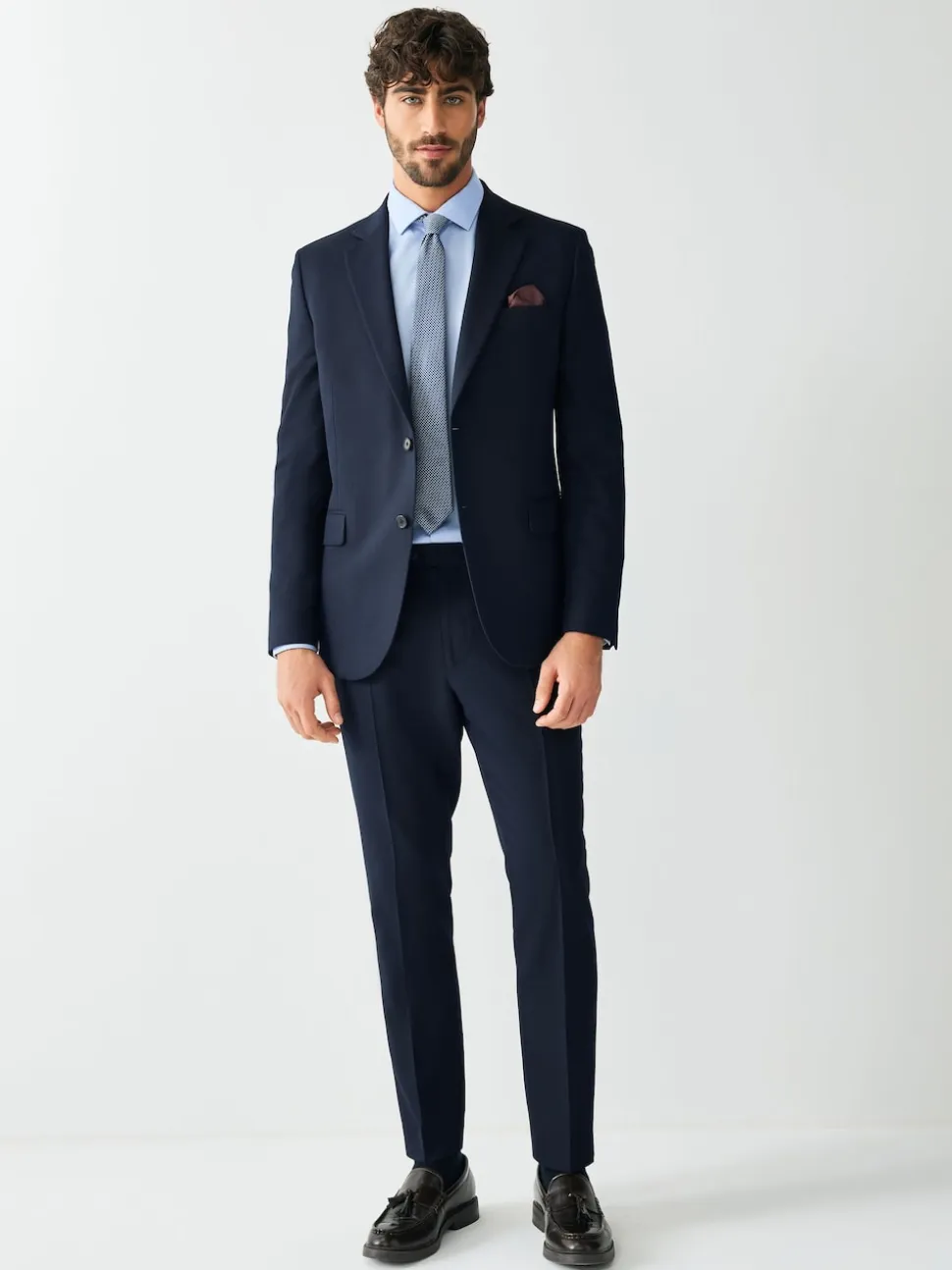 Navy Blue Skinny Fit Textured Suit Jacket
