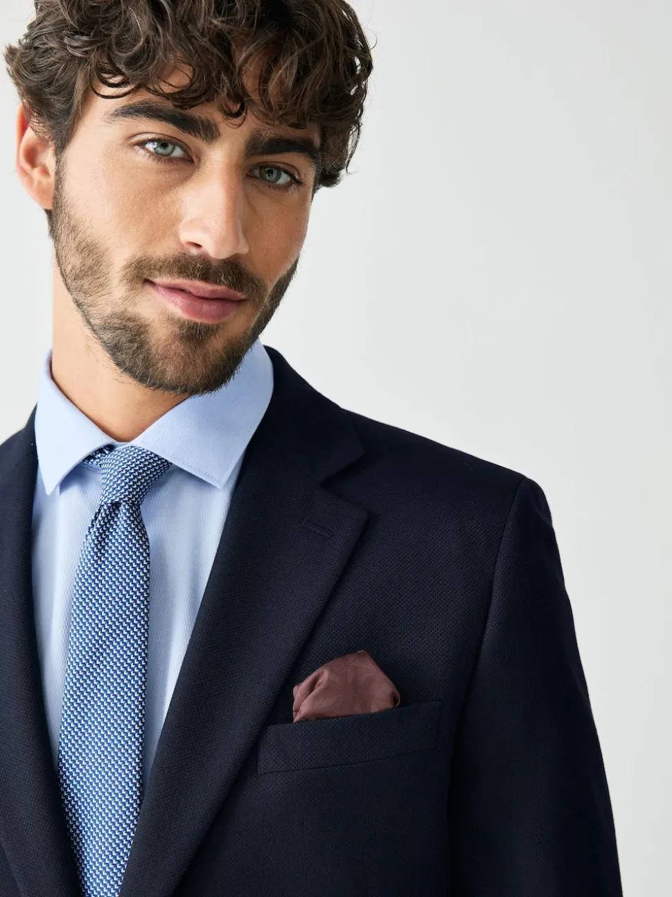 Navy Blue Skinny Fit Textured Suit Jacket