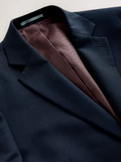 Navy Blue Skinny Fit Textured Suit Jacket