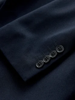 Navy Blue Skinny Fit Textured Suit Jacket