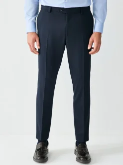 Navy Blue Skinny Fit Textured Suit Trousers
