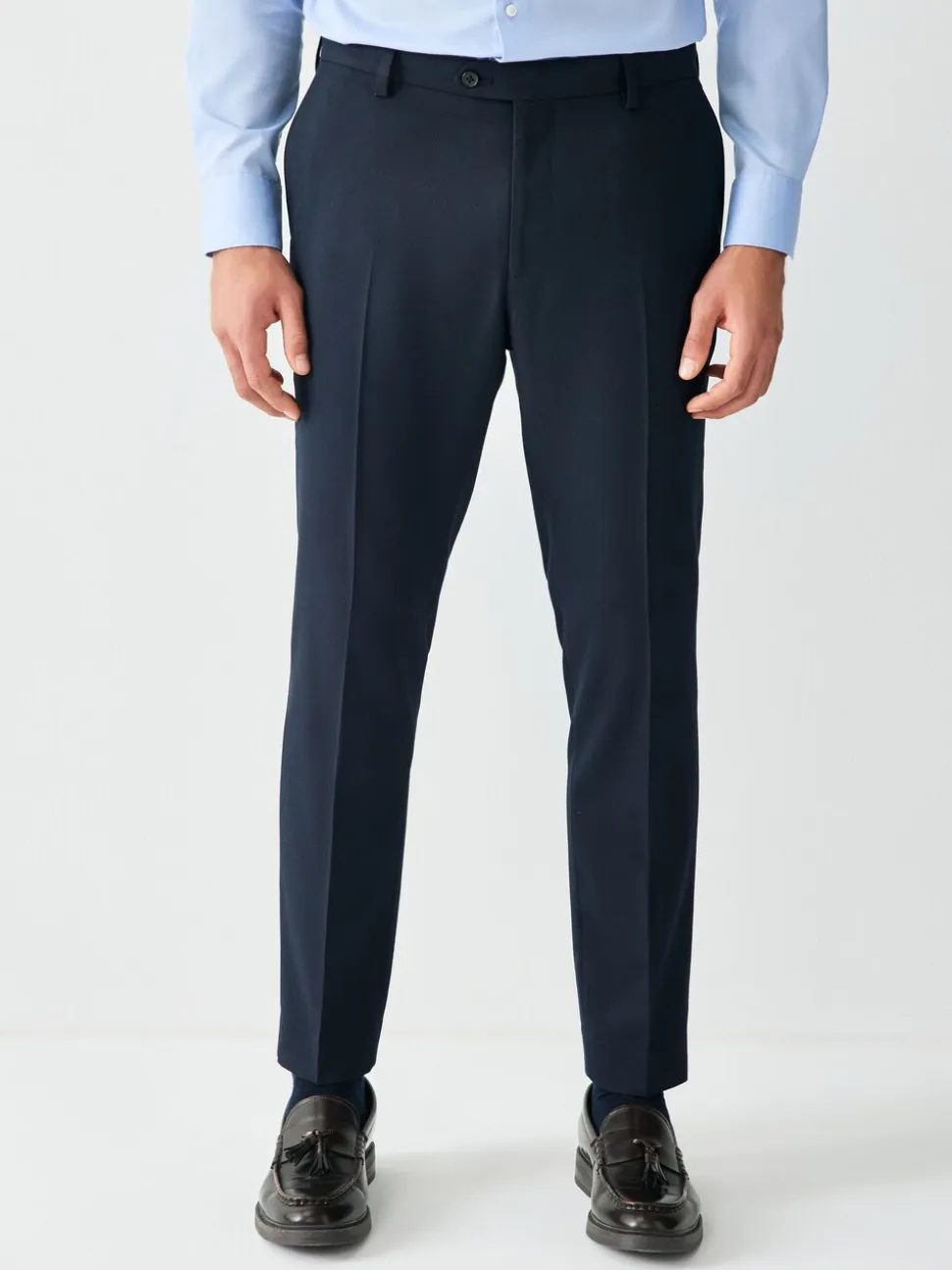 Navy Blue Skinny Fit Textured Suit Trousers