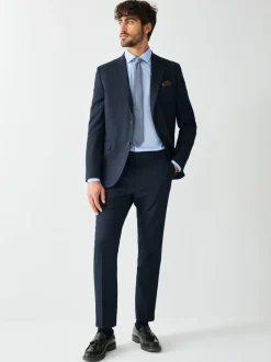 Navy Blue Skinny Fit Textured Suit Trousers