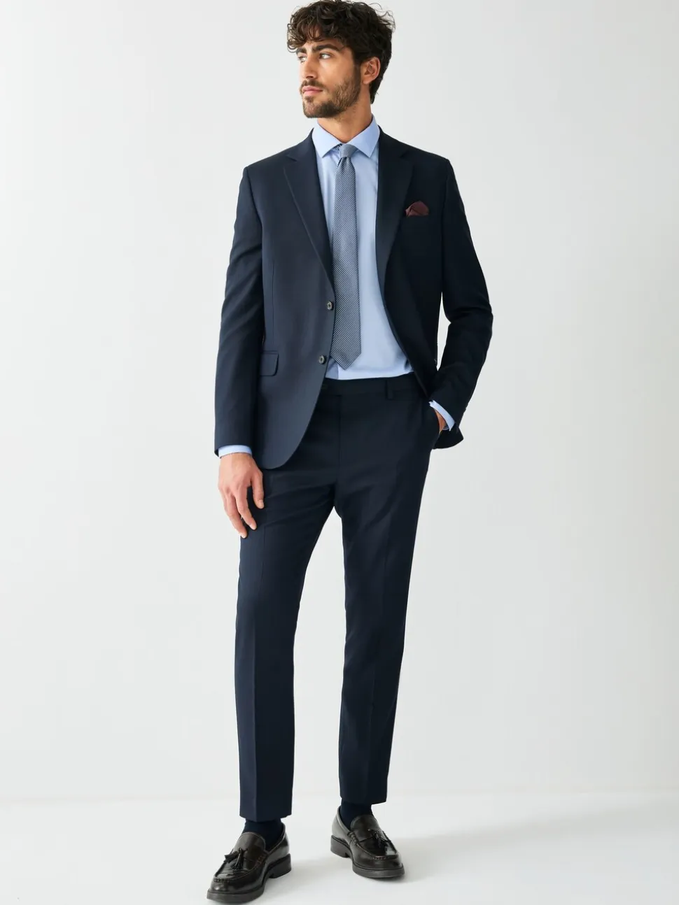 Navy Blue Skinny Fit Textured Suit Trousers