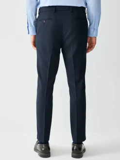 Navy Blue Skinny Fit Textured Suit Trousers